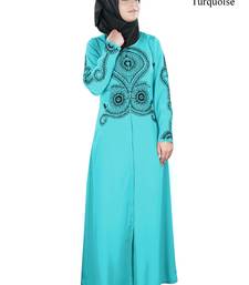 MyBatua Turqoise Polyester Arabian Dailywear Islamic Muslim Long Abaya With Hijab