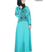 MyBatua Turqoise Polyester Arabian Dailywear Islamic Muslim Long Abaya With Hijab