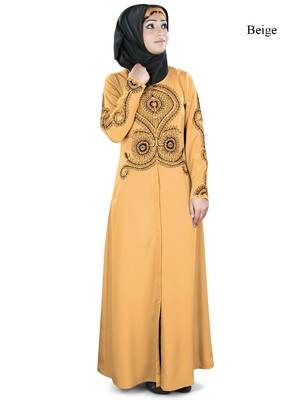 MyBatua Beige Polyester Arabian Dailywear Islamic Muslim Long Abaya With Hijab 1