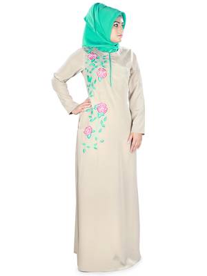 MyBatua Peach Polyester Arabian Dailywear Islamic Muslim Long Abaya With Hijab 1