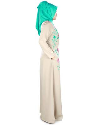 MyBatua Peach Polyester Arabian Dailywear Islamic Muslim Long Abaya With Hijab 3