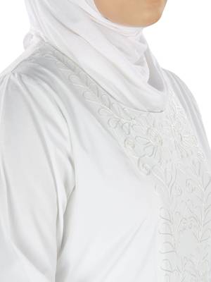 MyBatua White Cotton Arabian Dailywear Islamic Muslim Long Abaya With Hijab 2