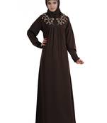 MyBatua Brown Polyester Arabian Dailywear Islamic Muslim Long Abaya With Hijab
