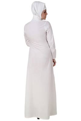 MyBatua White Cotton Arabian Dailywear Islamic Muslim Long Abaya With Hijab 3