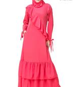 MyBatua Pink Polyester Arabian Dailywear Islamic Muslim Long Abaya With Hijab