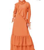 MyBatua Orange Polyester Arabian Dailywear Islamic Muslim Long Abaya With Hijab