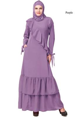 MyBatua Purple Polyester Arabian Dailywear Islamic Muslim Long Abaya With Hijab 1