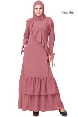 MyBatua Pink Polyester Arabian Dailywear Islamic Muslim Long Abaya With Hijab 1