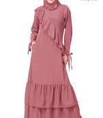 MyBatua Pink Polyester Arabian Dailywear Islamic Muslim Long Abaya With Hijab