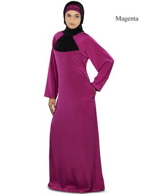 MyBatua Magenta Polyester Arabian Dailywear Islamic Muslim Long Abaya With Hijab 1