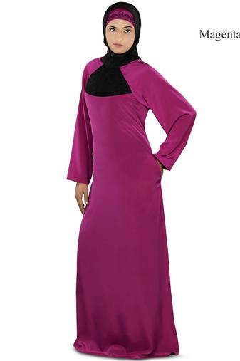 MyBatua Magenta Polyester Arabian Dailywear Islamic Muslim Long Abaya With Hijab