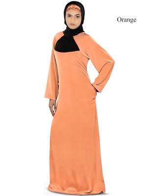 MyBatua Orange Polyester Arabian Dailywear Islamic Muslim Long Abaya With Hijab 1