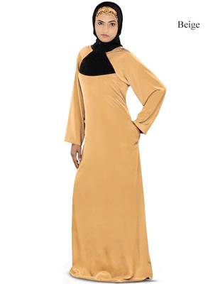 MyBatua Beige Polyester Arabian Dailywear Islamic Muslim Long Abaya With Hijab 1