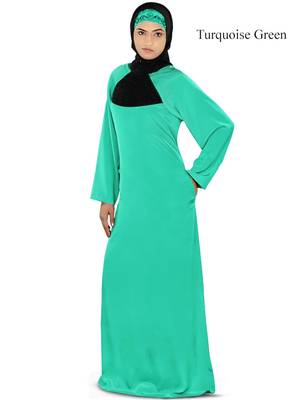 MyBatua Turqoise Polyester Arabian Dailywear Islamic Muslim Long Abaya With Hijab 1