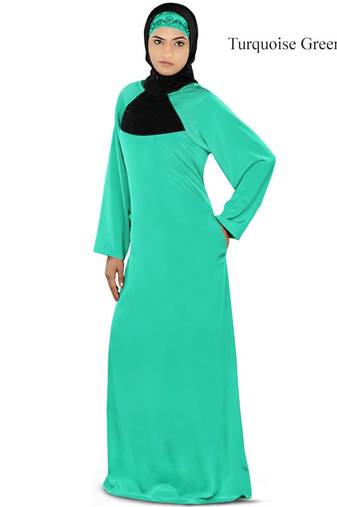 MyBatua Turqoise Polyester Arabian Dailywear Islamic Muslim Long Abaya With Hijab