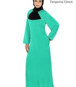 MyBatua Turqoise Polyester Arabian Dailywear Islamic Muslim Long Abaya With Hijab