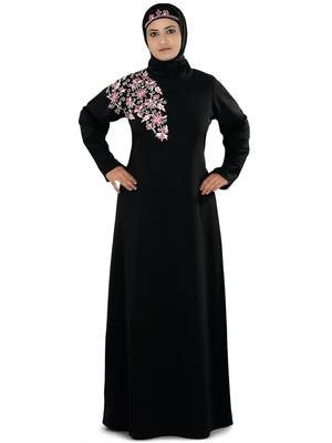 MyBatua Black Polyester Arabian Dailywear Islamic Muslim Long Abaya With Hijab 1