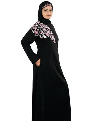 MyBatua Black Polyester Arabian Dailywear Islamic Muslim Long Abaya With Hijab 3