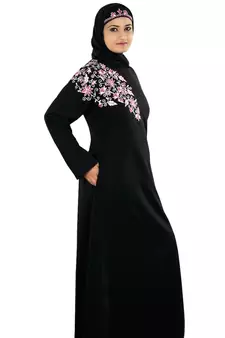 MyBatua Black Polyester Arabian Dailywear Islamic Muslim Long Abaya With Hijab