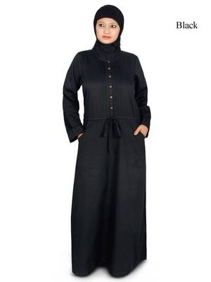 MyBatua Black Poplin Arabian Dailywear Islamic Muslim Long Abaya With Hijab 1