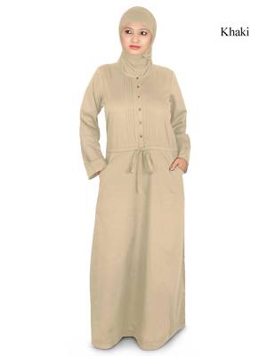 MyBatua Beige Poplin Arabian Dailywear Islamic Muslim Long Abaya With Hijab 1