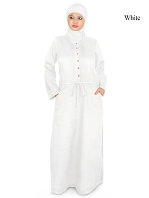 MyBatua White Poplin Arabian Dailywear Islamic Muslim Long Abaya With Hijab 1