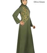 MyBatua Green Polyester Arabian Dailywear Islamic Muslim Long Abaya With Hijab