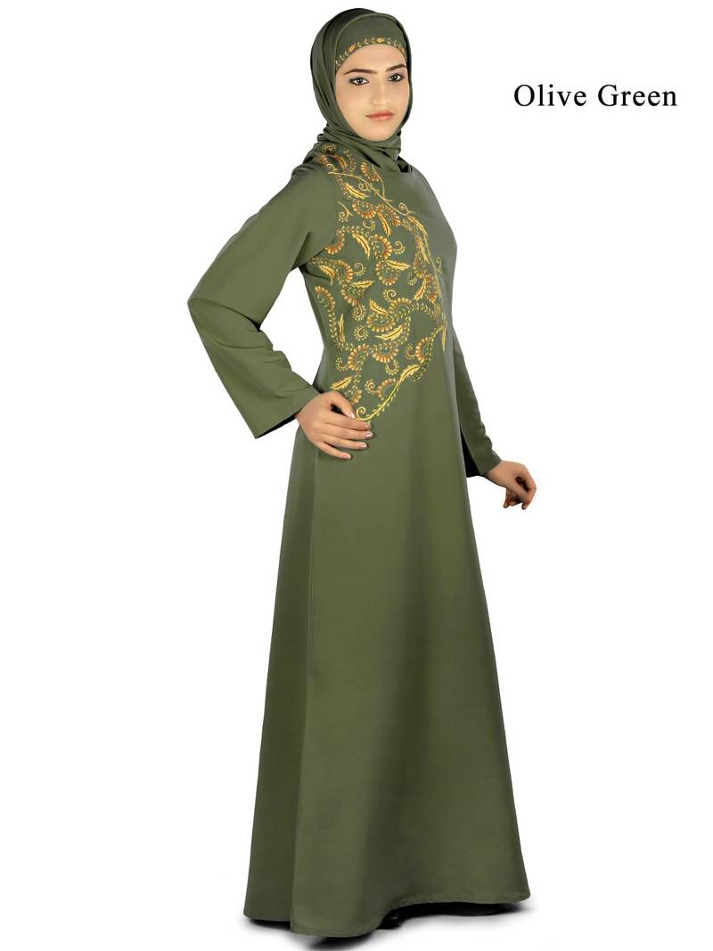 MyBatua Green Polyester Arabian Dailywear Islamic Muslim Long Abaya With Hijab