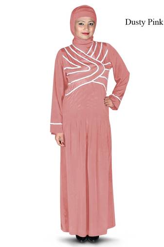 MyBatua Pink Polyester Arabian Dailywear Islamic Muslim Long Abaya With Hijab