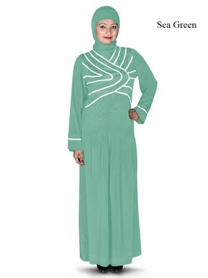 MyBatua Green Polyester Arabian Dailywear Islamic Muslim Long Abaya With Hijab 1