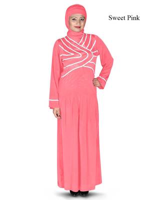 MyBatua Pink Polyester Arabian Dailywear Islamic Muslim Long Abaya With Hijab 1