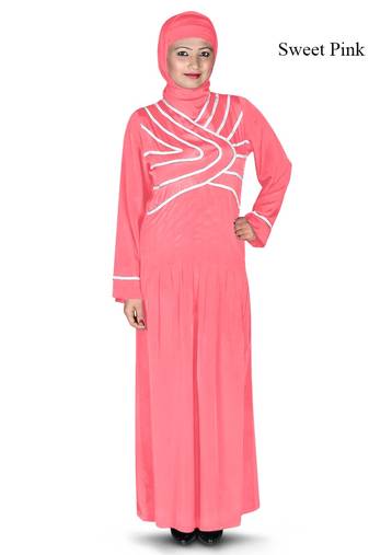 MyBatua Pink Polyester Arabian Dailywear Islamic Muslim Long Abaya With Hijab