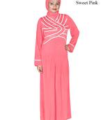 MyBatua Pink Polyester Arabian Dailywear Islamic Muslim Long Abaya With Hijab