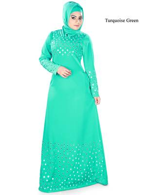 MyBatua Turqoise Polyester Arabian Dailywear Islamic Muslim Long Abaya With Hijab 1