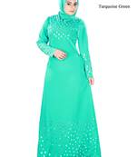 MyBatua Turqoise Polyester Arabian Dailywear Islamic Muslim Long Abaya With Hijab