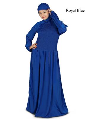 MyBatua Blue Polyester Arabian Dailywear Islamic Muslim Long Abaya With Hijab 1