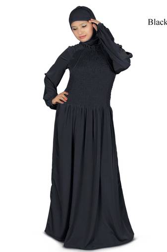 MyBatua Black Polyester Arabian Dailywear Islamic Muslim Long Abaya With Hijab