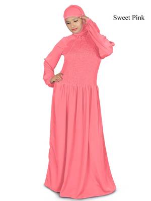 MyBatua Pink Polyester Arabian Dailywear Islamic Muslim Long Abaya With Hijab 1