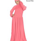 MyBatua Pink Polyester Arabian Dailywear Islamic Muslim Long Abaya With Hijab