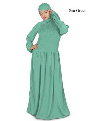 MyBatua Green Polyester Arabian Dailywear Islamic Muslim Long Abaya With Hijab 1