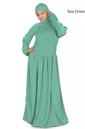 MyBatua Green Polyester Arabian Dailywear Islamic Muslim Long Abaya With Hijab