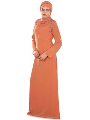 MyBatua Peach Polyester Arabian Dailywear Islamic Muslim Long Abaya With Hijab 1