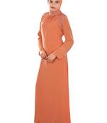 MyBatua Peach Polyester Arabian Dailywear Islamic Muslim Long Abaya With Hijab