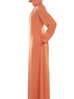 MyBatua Peach Polyester Arabian Dailywear Islamic Muslim Long Abaya With Hijab 3