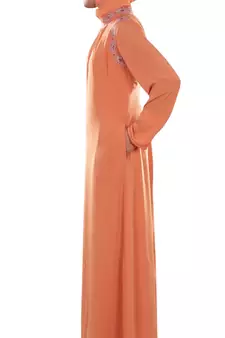 MyBatua Peach Polyester Arabian Dailywear Islamic Muslim Long Abaya With Hijab