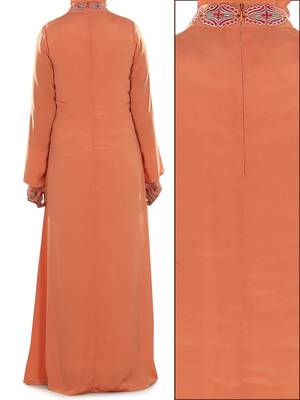 MyBatua Peach Polyester Arabian Dailywear Islamic Muslim Long Abaya With Hijab 4