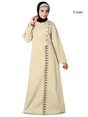 MyBatua Cream Cotton Arabian Dailywear Islamic Muslim Long Abaya With Hijab 1