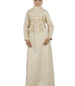MyBatua Cream Cotton Arabian Dailywear Islamic Muslim Long Abaya With Hijab