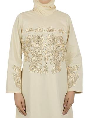 MyBatua Cream Cotton Arabian Dailywear Islamic Muslim Long Abaya With Hijab 2