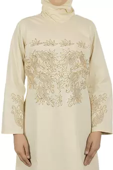 MyBatua Cream Cotton Arabian Dailywear Islamic Muslim Long Abaya With Hijab